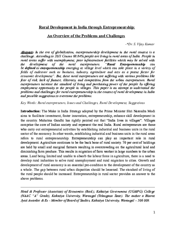 (DOC) Rural Development in India through Entrepreneurship: An Overview ...