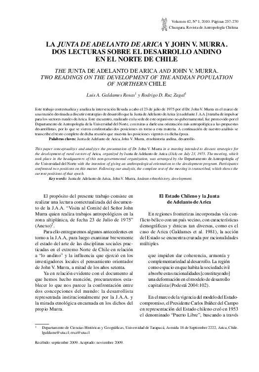 (PDF) La Junta De Adelanto De Arica y John V. Murra Dos Lecturas Sobre