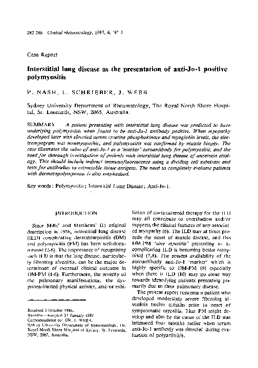 (PDF) Interstitial lung disease as the presentation of antiJo1