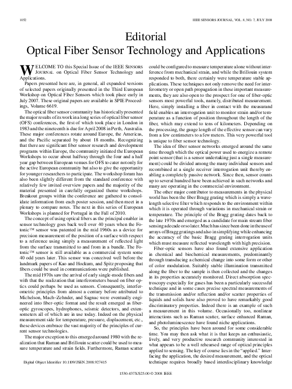(PDF) Editorial Optical Fiber Sensor Technology and Applications