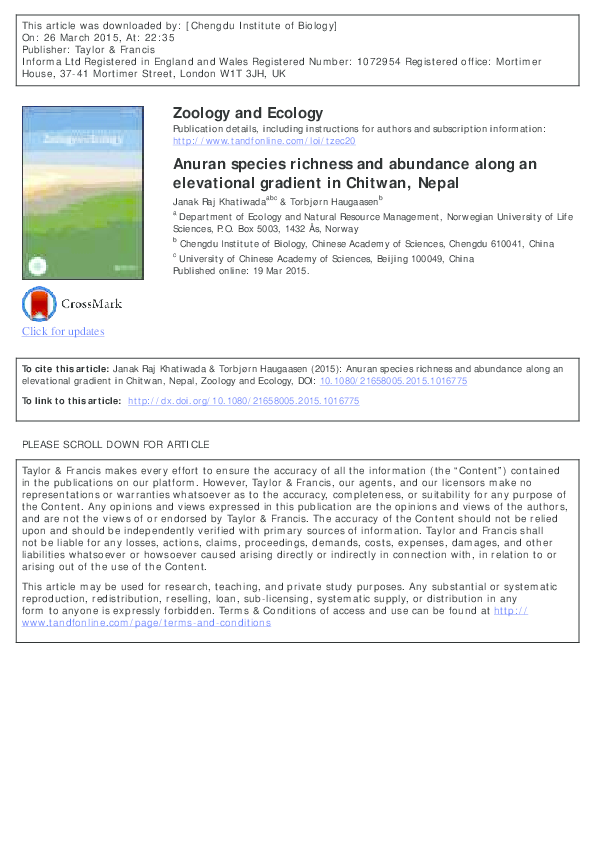 (PDF) Anuran species richness and abundance along an elevational ...