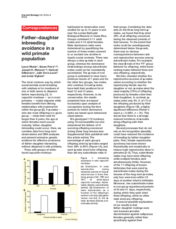 (PDF) Fatherdaughter inbreeding avoidance in a wild primate population