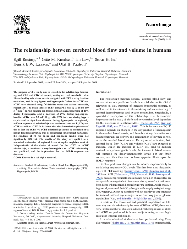 (PDF) The relationship between cerebral blood flow and volume in humans