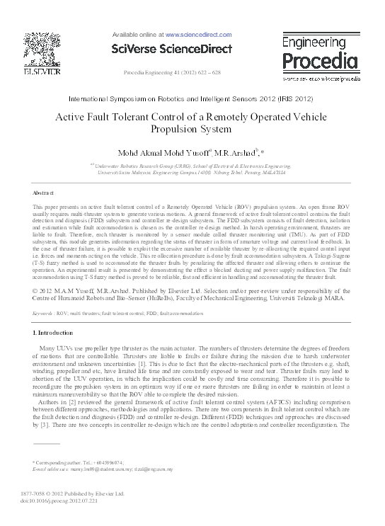 (PDF) Active Fault Tolerant Control of a Remotely Operated Vehicle ...