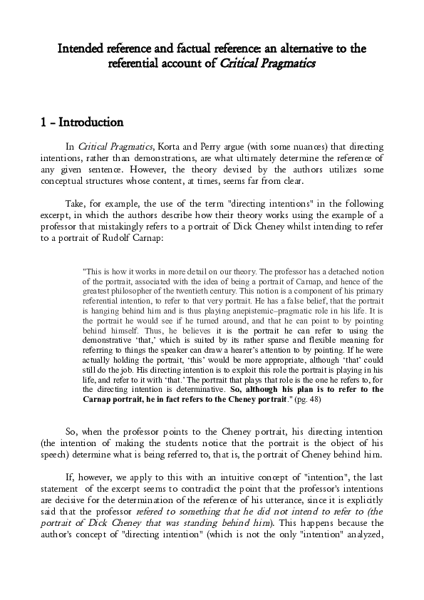 Intended reference and factual reference: an alternative to the ...