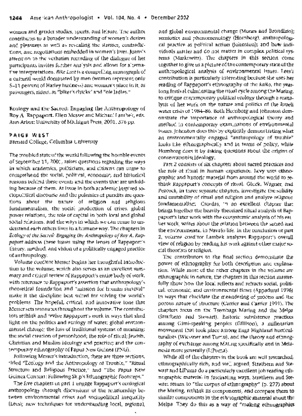 (PDF) Ecology and the Sacred: Engaging the Anthropology of Roy A. Rappaport