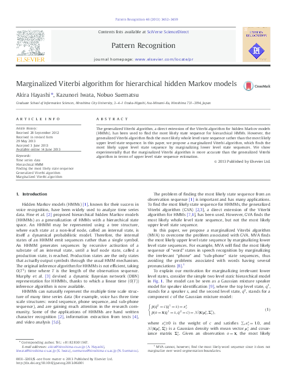 (PDF) Marginalized Viterbi algorithm for hierarchical hidden Markov models