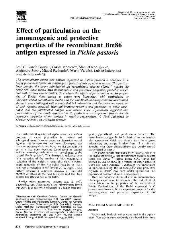 (PDF) Effect of particulation on the immunogenic and protective ...
