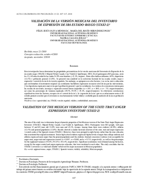 (PDF) Validation of the Mexican Version of the State-Trait Anger ...