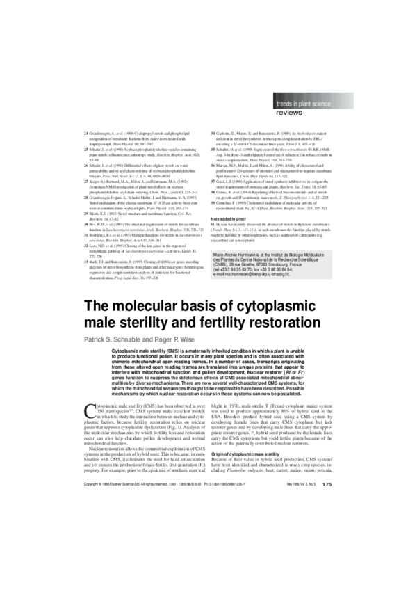 Pdf The Molecular Basis Of Cytoplasmic Male Sterility And Fertility
