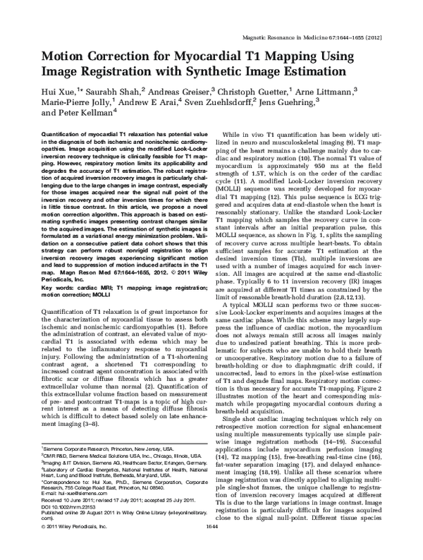 (PDF) Motion correction for myocardial T1 mapping using image ...