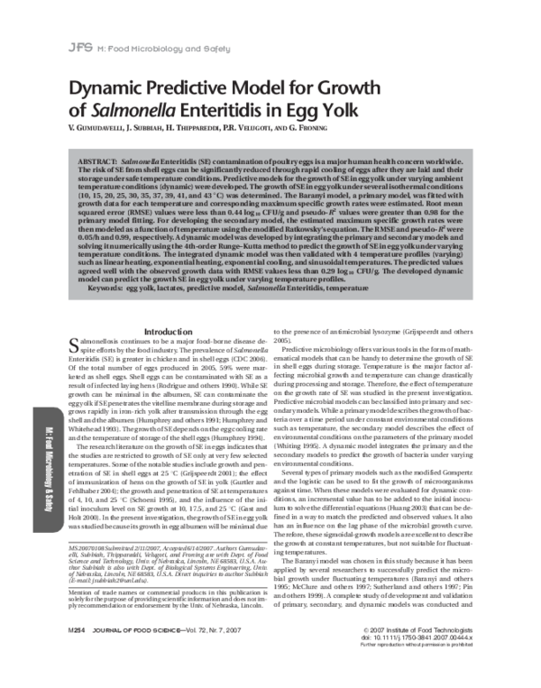 (PDF) Dynamic Predictive Model for Growth of Salmonella Enteritidis in ...
