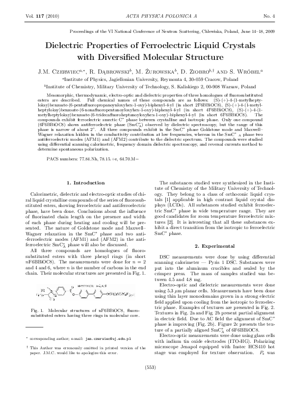 (PDF) Dielectric Properties of a Ferroelectric Liquid Crystal Mixture ...