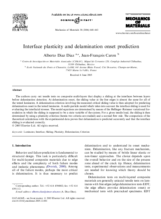 (PDF) Interface plasticity and delamination onset prediction
