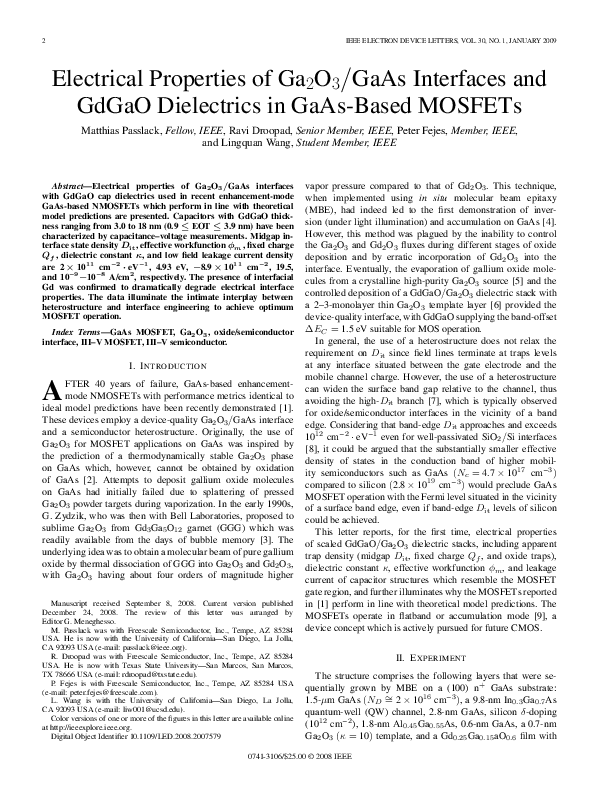 (PDF) Electrical Properties of Ga 2 O 3 /GaAs Interfaces and GdGaO
