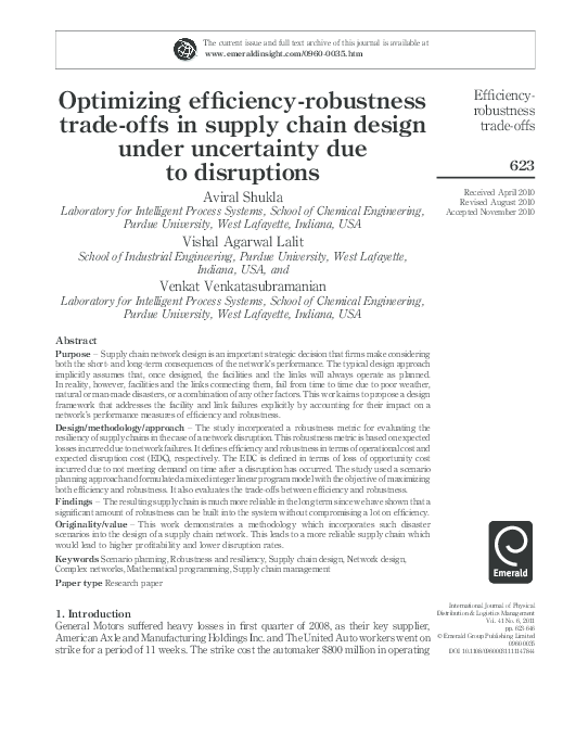 (PDF) Supply Chain Optimization for Efficiency and Robustness Objectives
