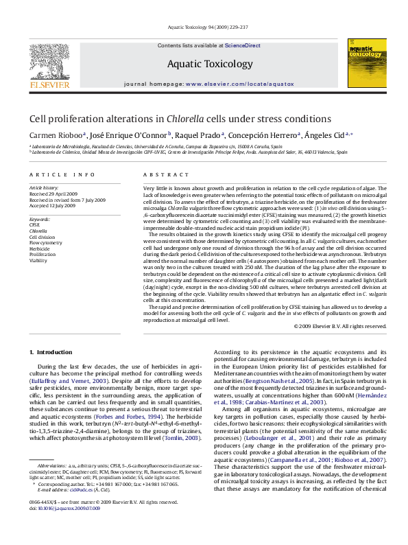 (PDF) Cell proliferation alterations in Chlorella cells under stress