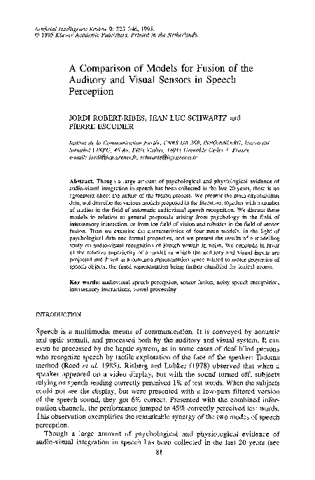 (PDF) A Comparison of Models for Fusion of the Auditory and Visual ...