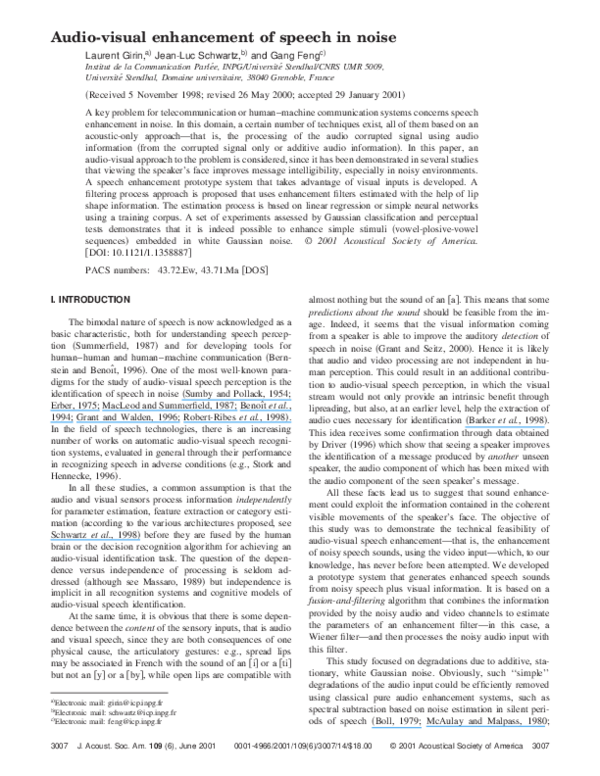 (PDF) Audio-visual enhancement of speech in noise