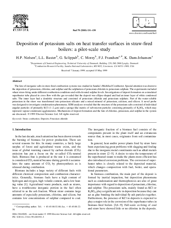 (PDF) Deposition of potassium salts on heat transfer surfaces in straw