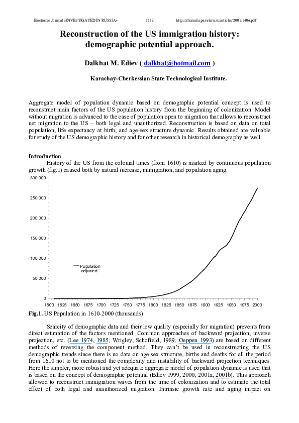 (PDF) Reconstruction of the US immigration history demographic