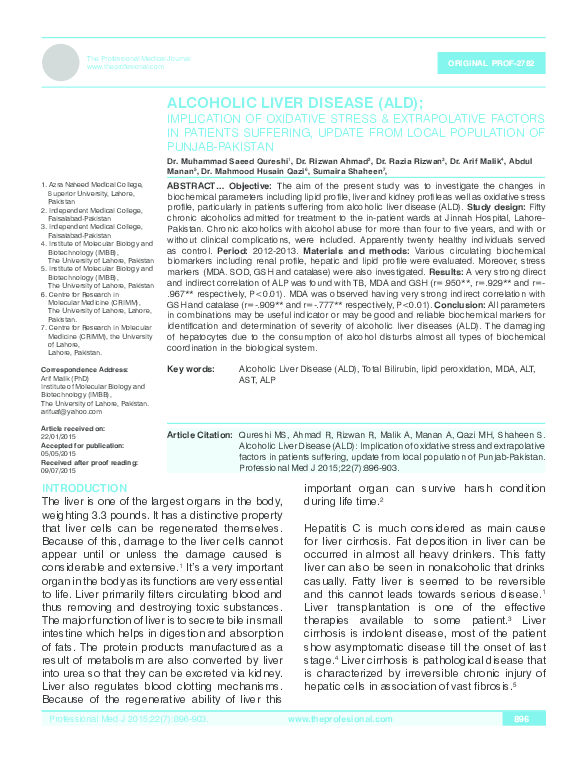 (PDF) Alcoholic liver disease (ALD); implication of oxidative stress ...