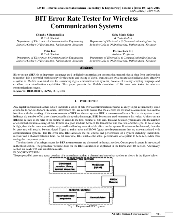 (PDF) BIT Error Rate Tester for Wireless Communication Systems IJSTE International Journal