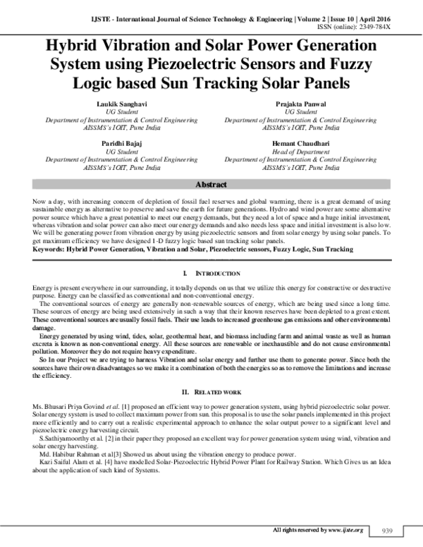 (PDF) Hybrid Vibration and Solar Power Generation System using Piezoelectric Sensors and Fuzzy