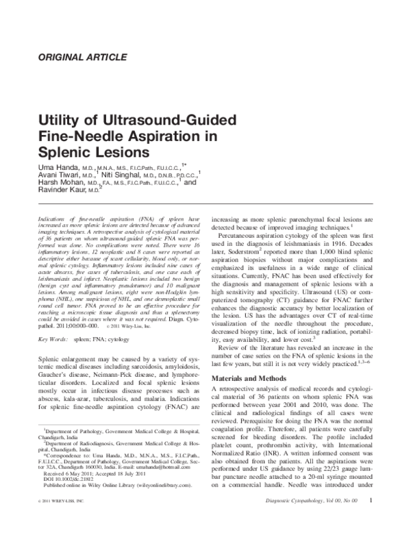 (PDF) Utility of ultrasound-guided fine-needle aspiration in splenic ...
