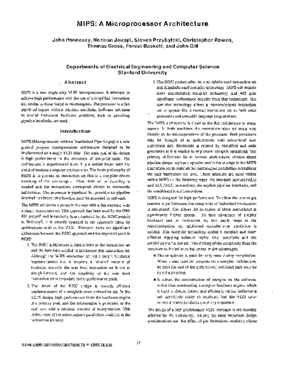 (PDF) MIPS: A microprocessor architecture