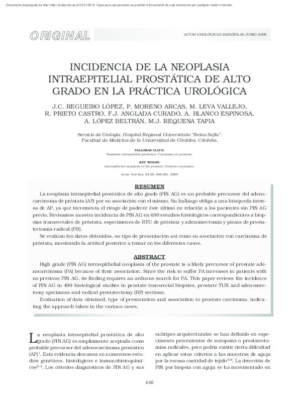 biopsia de próstata pin de alto grado dela