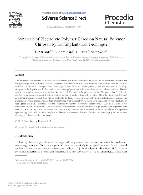 (PDF) Synthesis of Electrolyte Polymer Based on Natural Polymer ...