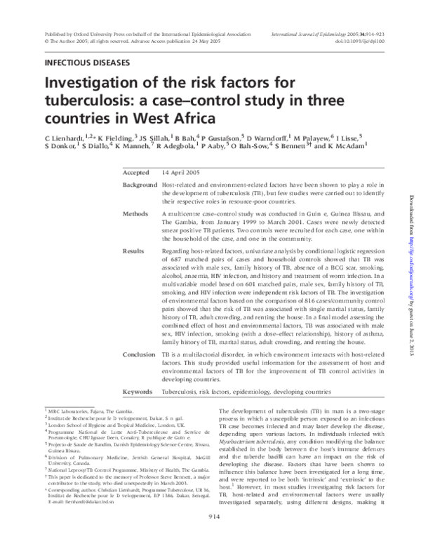 (PDF) Investigation of the risk factors for tuberculosis: a case ...