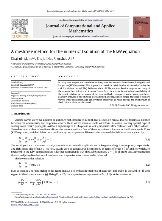 (PDF) A meshfree method for numerical solution of KdV equation