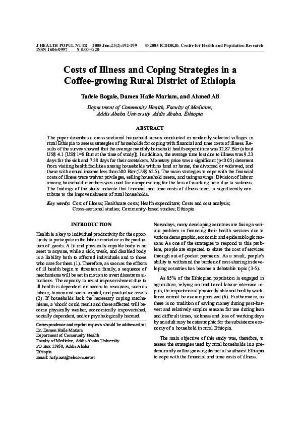 (PDF) Costs of illness and coping strategies in a coffee-growing rural ...