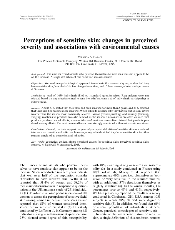 (PDF) Perceptions of sensitive skin: changes in perceived severity and ...