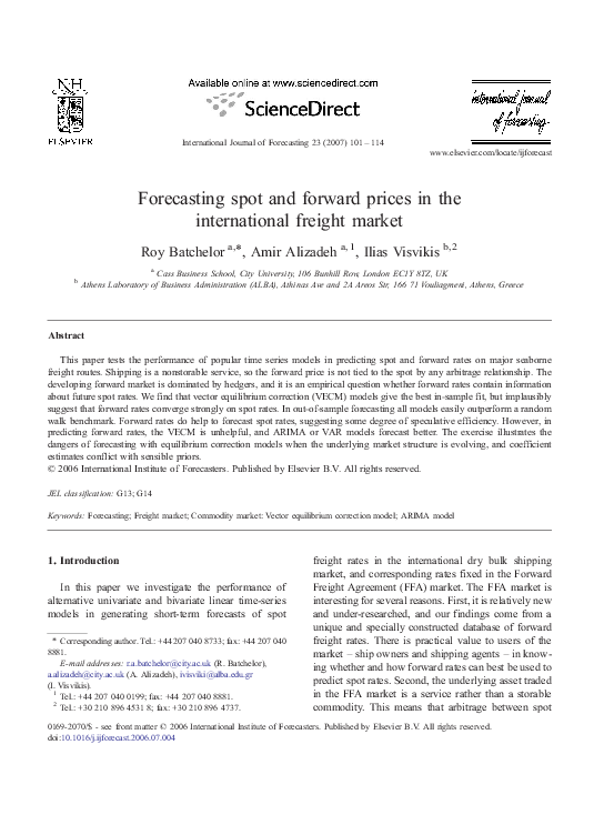 (PDF) Forecasting spot and forward prices in the international freight ...