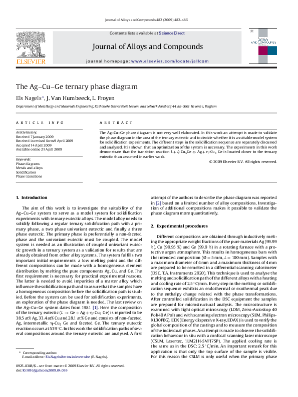(PDF) The Ag Cu Ge ternary phase diagram