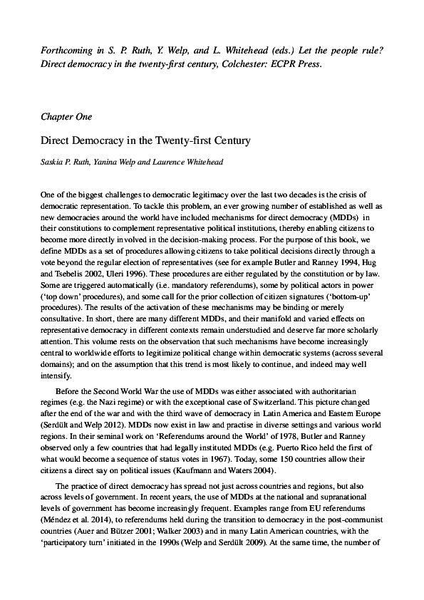 (PDF) Let the people rule? Direct democracy in the twenty-first century