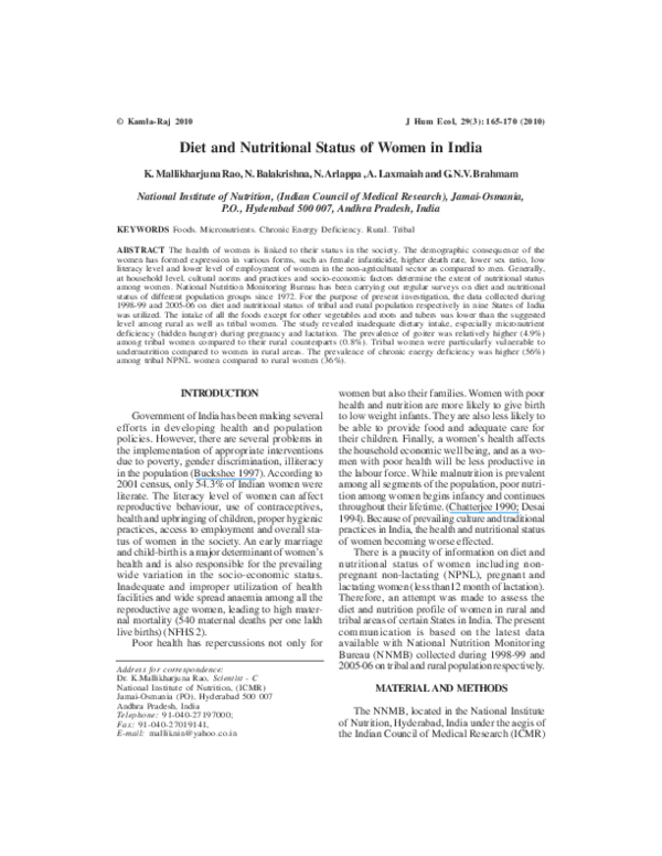 (PDF) Diet and Nutritional Status of Women in India