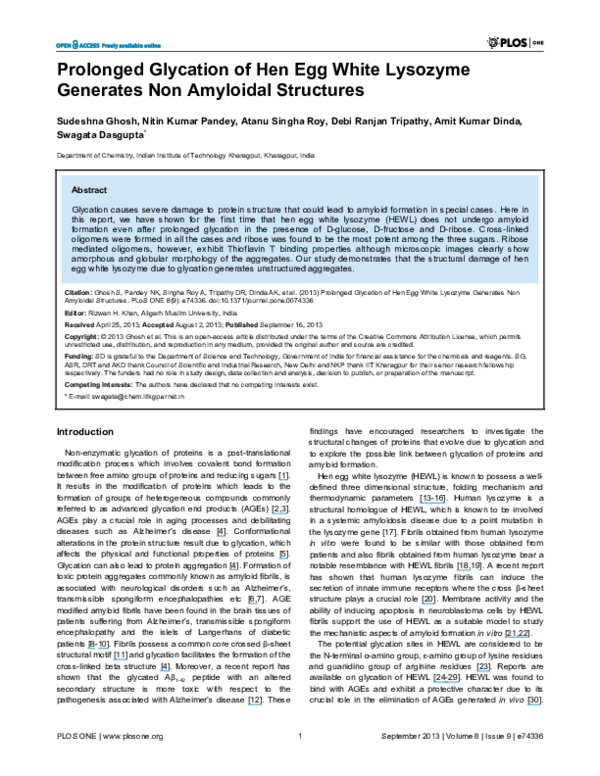(PDF) Prolonged Glycation of Hen Egg White Lysozyme Generates Non ...