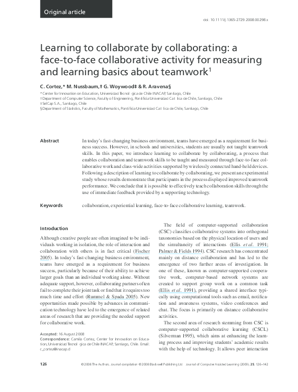 (PDF) Learning to collaborate by collaborating: a face‐to‐face ...
