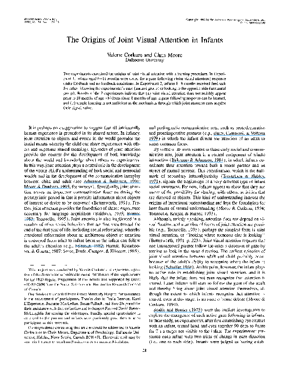 (PDF) Origins of joint visual attention in infants