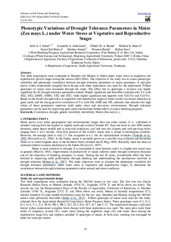 (PDF) Phenotypic Variations of Drought Tolerance Parameters in Maize ...