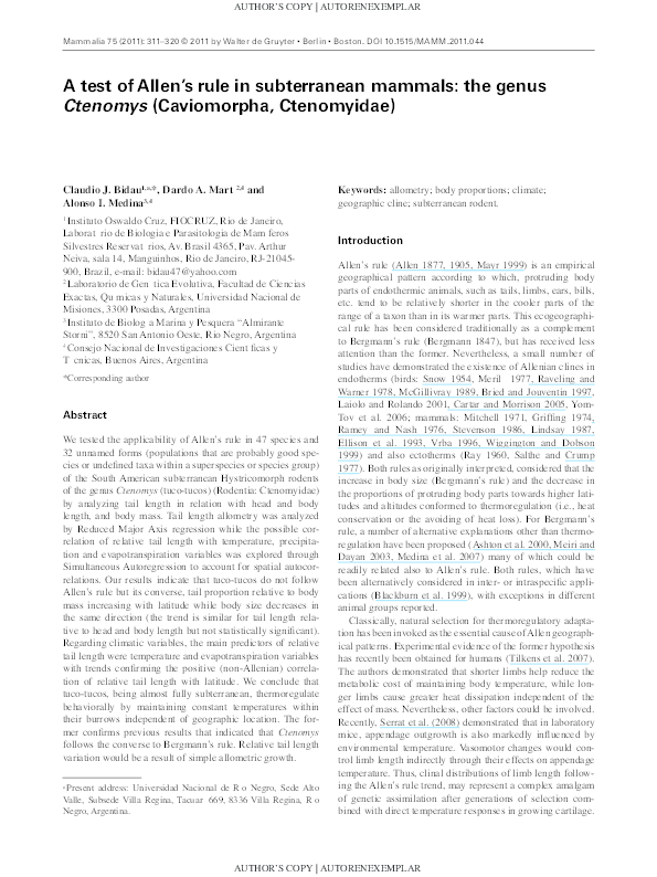 (PDF) A test of Allen’s rule in subterranean mammals: the genus ...