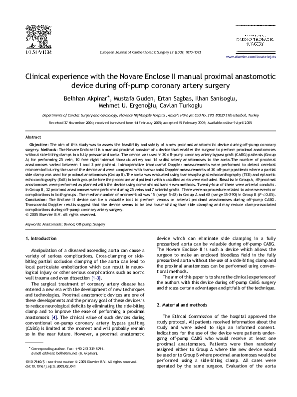 (PDF) Clinical experience with the Novare Enclose II manual proximal ...