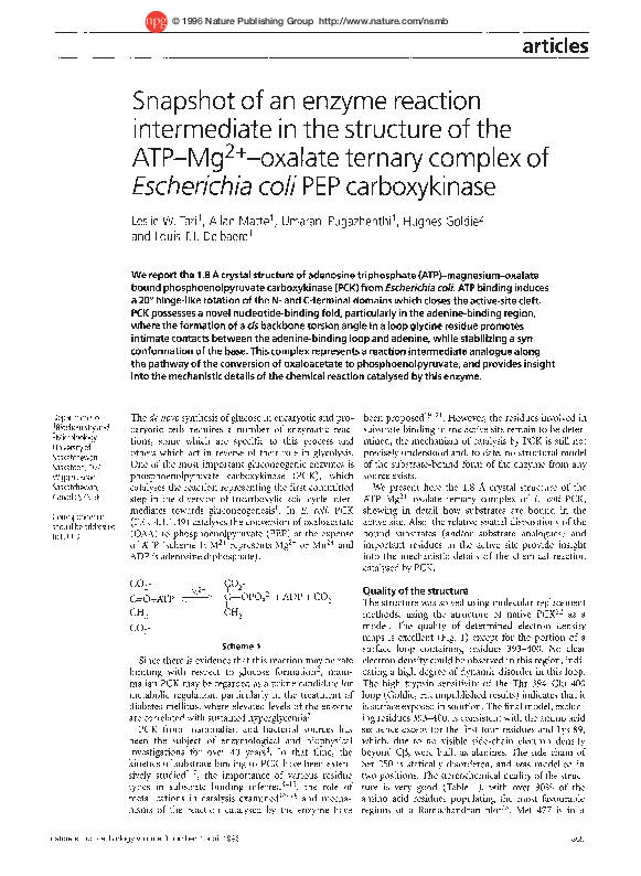 (PDF) Snapshot of an enzyme reaction intermediate in the structure of