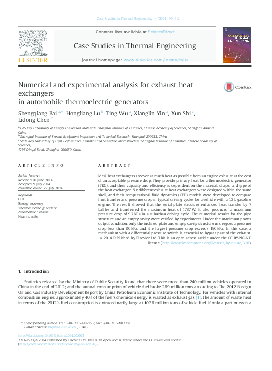 (PDF) Numerical and experimental analysis for exhaust heat exchangers ...