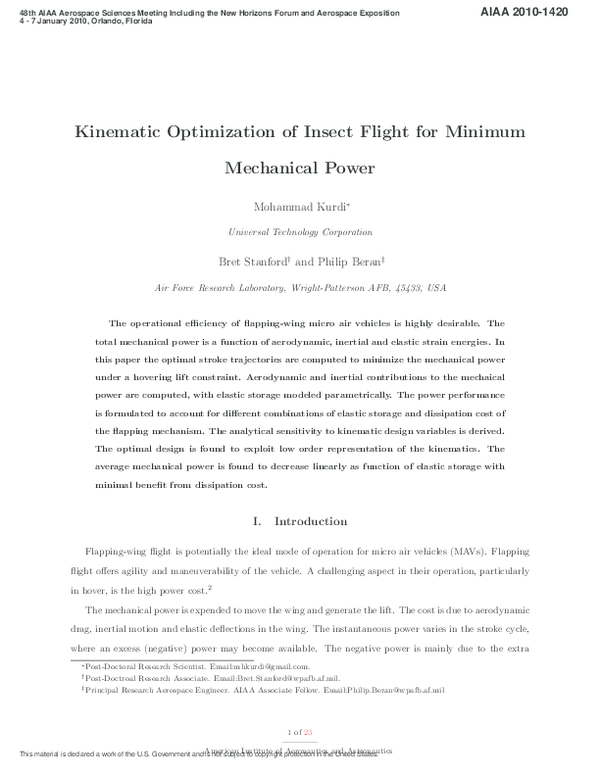 (PDF) Optimal Kinematics of Hovering Insect Flight for Minimum ...
