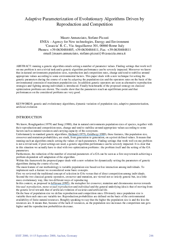 (PDF) Adaptive Parameterization of Evolutionary Algorithms and Chaotic ...